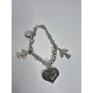 Guardian Angel Heart Silver Tone Fashion Charm Bracelet